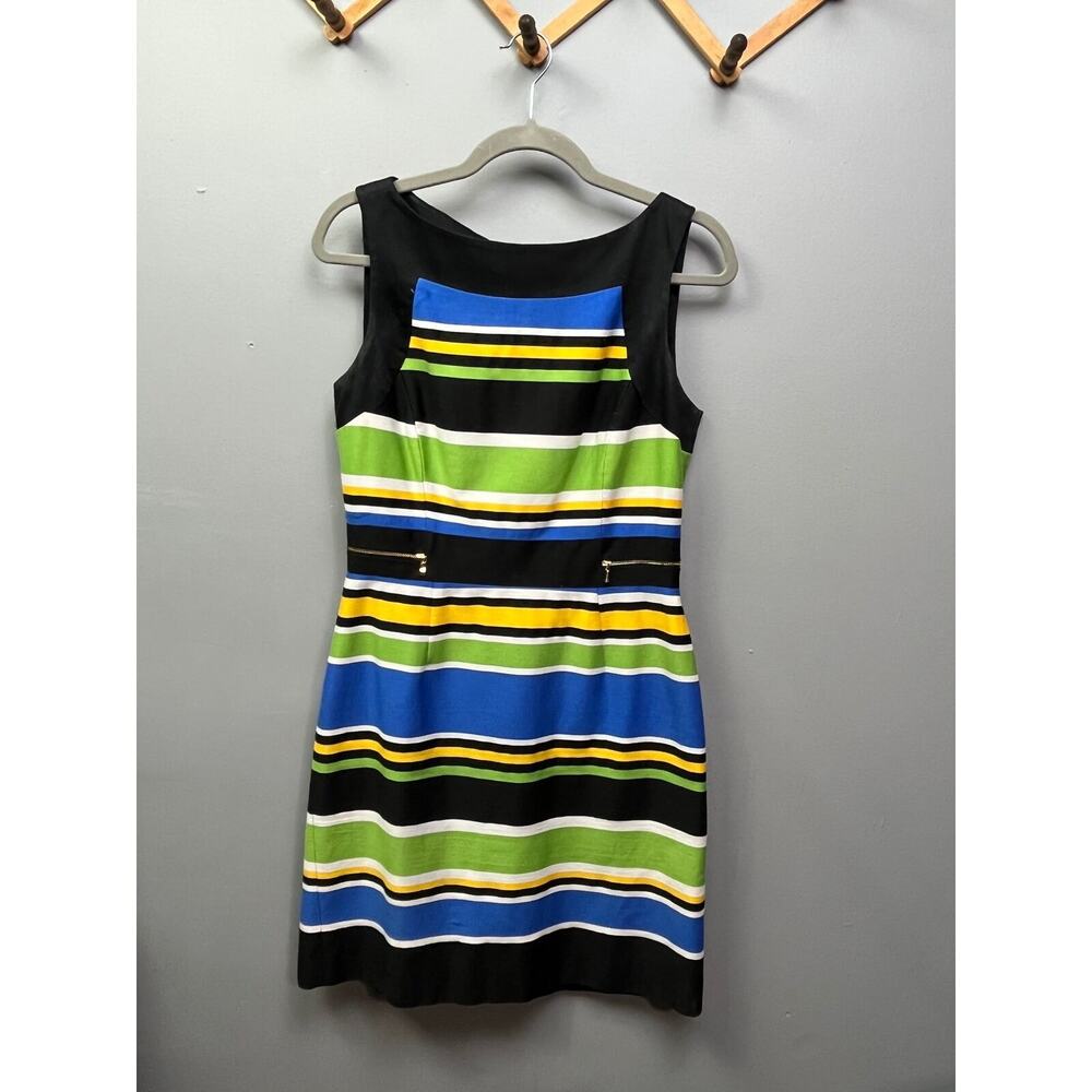 Tahiri Arthur Levine Dress Womens 8 sleeveless striped Fit Flare exposed zipper